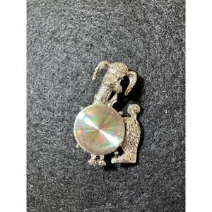 Jewelarama Refraction Poodle Pin w/ Holographic Center, Vintage Poodle Pin Alloy